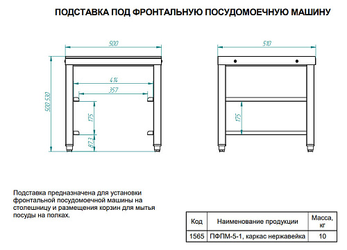 Подставка Abat ПФПМ-5-1 для стаканомоечных машин МПК-400 Подставка Abat ПФПМ-5-1 для стаканомоечных машин МПК-400